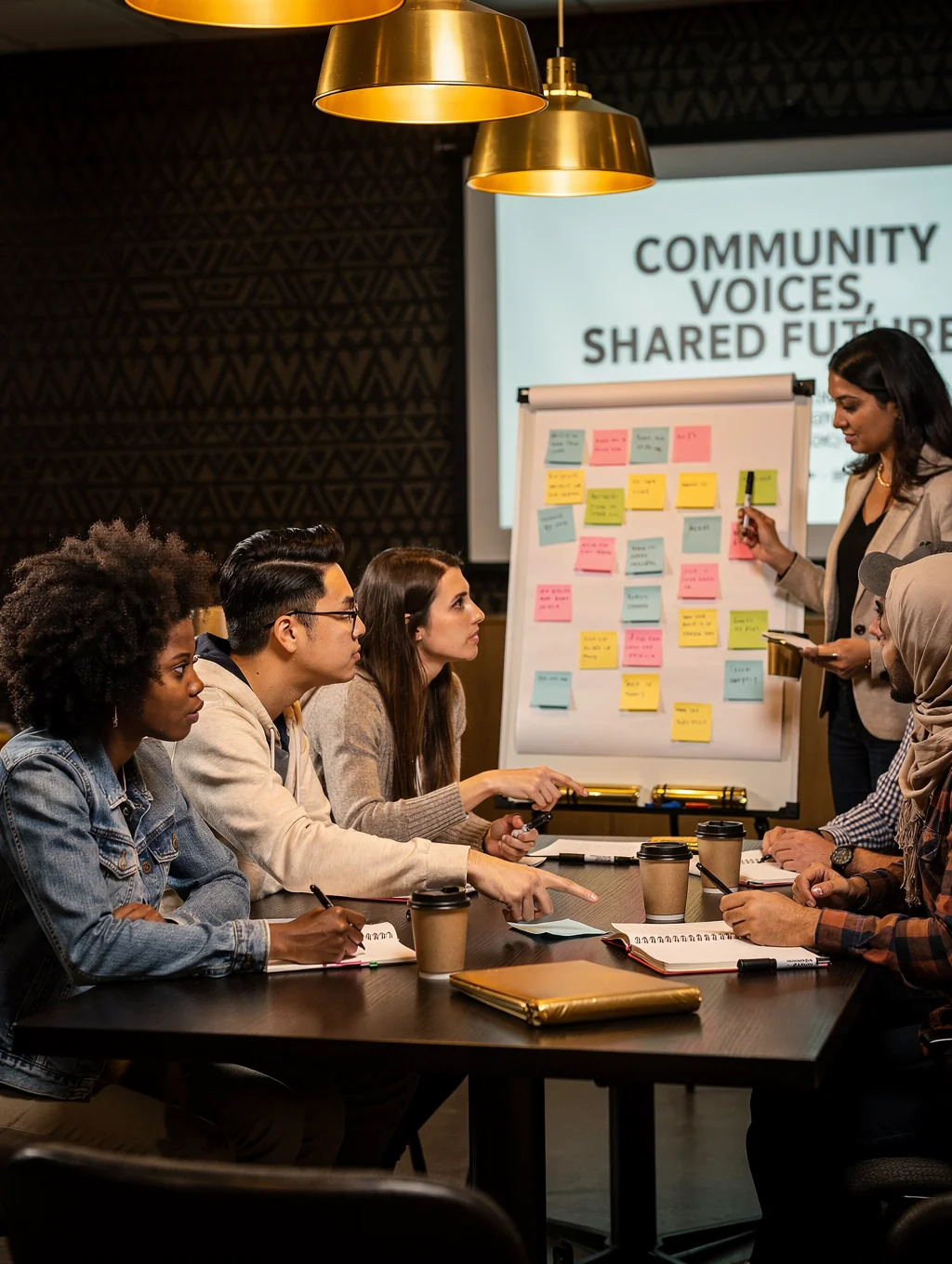Diverse group of students engaged in a community learning workshop