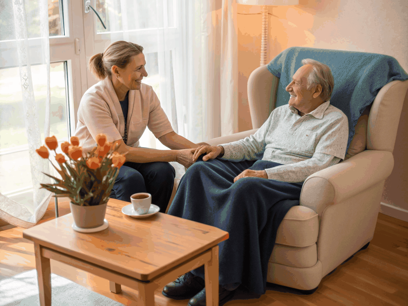 Volunteer providing compassionate care to a senior citizen
